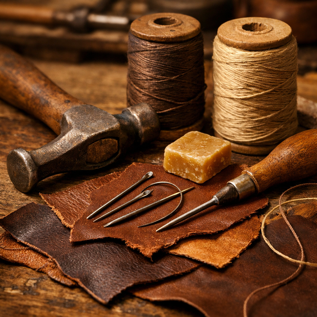 Leatherworking tools and materials